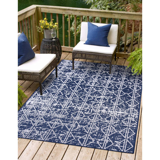 Foundry Select Palacios Navy/Light Gray Indoor/Outdoor Rug & Reviews